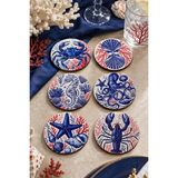 Nesnel Gift Marin Deniz Temalı Bardak Altlığı 6'lı Set – Yengeç, Ahtapot, Istakoz, Denizatı Desenli – 9 Cm, 3 mm Mdf, Uv Baskı