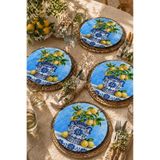 nesnelgift Limonlu Biblo Motifli 4'lü Supla Set – Sicilya Temalı - 30 cm, 3 mm MDF, UV Baskı, Masa Sunumu