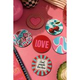 nesnelgift Love Retro Desenli Bardak Altlığı 6'lı Set – 9 cm, 3 mm MDF, UV Baskı Dekoratif Bardak Altlık Y35
