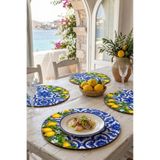 nesnelgift Motifli Limonlu 4'lü Supla Set – Sicilya Temalı - 30 cm, 3 mm MDF, UV Baskı, Masa Sunumu