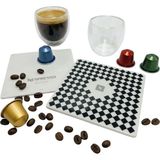 Nespresso Paris Çift Cidarlı Cam Espresso Bardak 2 x 80ML ve 2 Adet Porselen Bardak Altlığı Seti - 001 - Beyaz - 80 ml