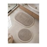 Nesrin Kaymaz Taban Peluş Banyo Paspası Seti Jüt Kenar Detaylı 2’li Oval Yuvarlak 100x60 60x60