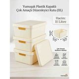Ness Global 3'lü Set Yumuşak Plastik Kapaklı Çok Amaçlı Düzenleyici Kutu 11 Litre (37X28X15 Cm) – Mutfak, Banyo & Dolap Içi Saklama Seti - Renkli