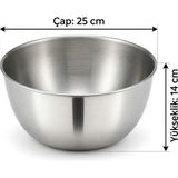 Ness Global Kabı – Derin Karıştırma Kabı – Hamur ve Kek Çırpma Kasesi Çap 25 cm Derinlik 14 cm