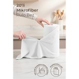 NESS HOME 20'li Beyaz Rulo Lavine Çok Amaçlı %100 Mikrofiber Temizlik Bezi 25x32 Büyük Ebat Kopart Kullan