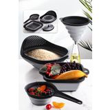 NESS HOME 4'lü Akordiyon Katlanır Süzgeç Seti - Mutfak Çeyiz Seti (Akordeon Saplı Pirinç Süzgeci Huni Gri)