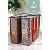 NESS HOME 6'lı Jumbo Boy Etiketli Dikdörtgen Erzak Saklama Kabı Seti 1750ml Çay Şeker Saklama kabı 1,75 Litre