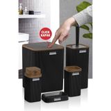 NESS HOME Stella Siyah Ahşap Desenli Çizgili 5'li Banyo Seti