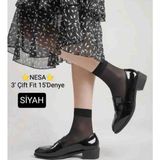 Nessa 3'çift Kadın Parlak Fit'15 'denye Soket Tül Çorap 500*SIYAH - Standart - 000-Siyah