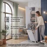 Nesse Shop Çok Amaçlı Banyo Dolabı 99 x 39 x 32 Kirli Çamaşır Sepetli Sunta Malzeme ile Modern Tasarım