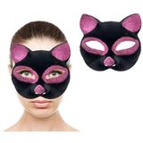 Nessi World 18x14 cm Siyah Renk Pembe Simli Süet Kedi Maskesi