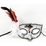 Nessi World 20x22 cm Gümüş Renk Yandan Tüylü Güllü Gümüş Taşlı Pullu Maske