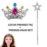 Nessi World Çocuklar İçin Taraklı Prenses Tacı ve Prenses Yıldız Asa Seti Gümüş