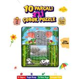 Nessi World Eğitici Öğretici Sevimli Fil+Sevimli Panda Dikey 10 Parçalı Ahşap Çubuk Yap Boz Puzzle 2li Set