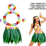 Nessi World Yetişkin Hawaii Kostüm Seti - Yaprak Etek & Hawaii Set - 5 Parça