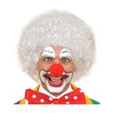 NessiWorld Beyaz Renk Kıvırcık Afro Bonus Peruk Saç ve Kırmızı Sünger Burun Seti