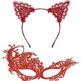 Nessiworld Gizemlikırmızı Dantel Maske ve Taç Seti 1 No - Kostüm Seti