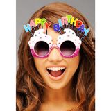 NessiWorld Happy Birthday Yazılı Beyaz Fuşya Renk Parti Gözlüğü 12x7 cm