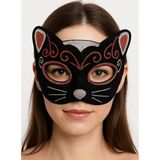 Nessiworld Kadife Dokulu Sim Detaylı Işıltılı Kedi Maskesi Kırmızı Gümüş 20X13 Cm
