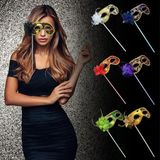 Nessiworld Lüks Taşlı Saplı Maskeli Balo Maskesi Altın Renk 35 Cm