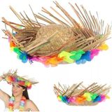 Nessiworld Naturel Renk Püsküllü Örme Hasır Hawaii Luau Aloha Şapka 13X36 Cm