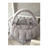 Nest Gri Pike Kumaş Tasarım Açılır - Kapanır Oyun Minderi Cibinlik Aparatlı Jaju-babynest