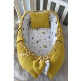 Nest Hardal Örgü Kumaş Ve Müslin Kumaş Ponponlu Jaju-babynest Anne Yanı Bebek Yatağı