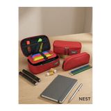 Nest İkili Set Kırmızı Kalemlik, Dayanıklı Kalem Kutusu, Okul ve Kırtasiye