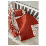 Nest Kiremit Örgü Ve Müslin Kumaş Ponponlu 3'lü Jaju-babynest Anne Yanı Bebek Yatağı Set