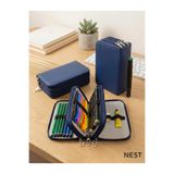 Nest Life Sunii Deri Lacivert 3 Fermuarlı Kalemlik Kalem Kutusu Ofis Kırtasiye