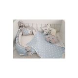 Nest Mavi Yıldızlı Lüx Ortopedik Jaju-babynest Set Anne Yanı Bebek Yatağı