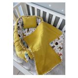 Nest Örgü Ve Orman Müslin Kumaş Ponponlu 3'lü Jaju-babynest Anne Yanı Bebek Yatağı Set