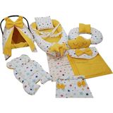 Nest Renkli Yıldız Sarı Tasarım 9 Parça Jaju-babynest Anne Yanı Bebek Yatağı Set