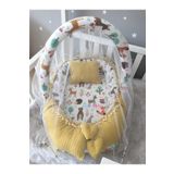 Nest Sarı Örgü Pike Kumaş Ve Orman Kumaş Ponponlu Jaju-babynest Oyuncak Aparat Ve Tül Set