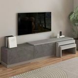 Nest Tv Sehpası – Modern Tasarım,2 Kapaklı Depolama Ve İkili Zigon Sehpa İle Fonksiyonel Mobilya Gordion Mermer/Gri