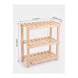 Nest Woodtr Doğal Ham Ahşap Üç Bölmeli Ayakkabılık Çok Amaçlı Raf Çiçek Standı Sehpa 80X60x25cm 1Adet