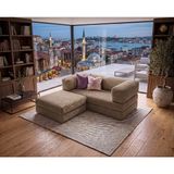 Nestime 160X160 Köşe Takımı | Yeny Fitilli Kadife | Köşe Koltuk | Modüler Köşe Takımı | Yataklı L Koltuk - Bej - 22 Dns Orginal SÜNGER