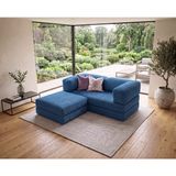 Nestime 160X160 Köşe Takımı | Yeny Fitilli Kadife | Köşe Koltuk | Modüler Köşe Takımı | Yataklı L Koltuk - Lacivert - 50 Dns Bondeks SÜNGER