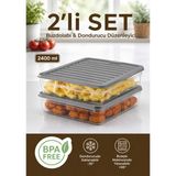 Nesto Home 2 Adet 2400 ml Buzdolabı Düzenleyici Buzluk ve Mikrodalga Saklama Kabı - Gri