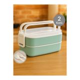 Nesto Home 2 Katlı Taşınabilir Yemek Kabı-Kaşıklı Çatallı Lunch Box