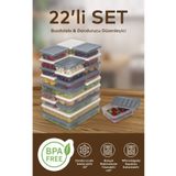 Nesto Home 22li Renkli Buzdolabı Düzenleyici Buzluk Ve Mikrodalga Saklama Kabı 2x2400 2x1200 6x1170 12x600 ml