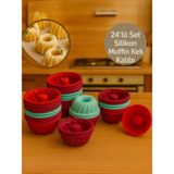 Nesto Home 24'lü Set Yanmaz Yapışmaz Mini Muffin Kek Kalıbı - 26 x 26 x 7 cm
