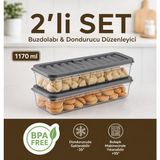 Nesto Home 2'li Set 1170 ml Buzdolabı Düzenleyici Buzluk ve Mikrodalga Saklama Kabı - Gri
