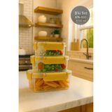 Nesto Home 3'lü Dikdörtgen Sızdırmaz Contalı Kilitli Saklama Kabı Seti 375-800-1700 ml - Sarı