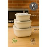 Nesto Home 3'lü Kapağıyla Birlikte Mikrodalgaya Uyumlu Saklama Kabı Set 1X600 1X1100 1X1800 ml - Krem