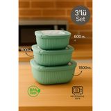 Nesto Home 3'lü Kapağıyla Birlikte Mikrodalgaya Uyumlu Saklama Kabı Set 1X600 1X1100 1X1800 ml - Yeşil