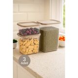 Nesto Home 3'lü Şeffaf Erzak ve Bakliyat Saklama Kabı Dikdörtgen Deterjan Kutusu 1X1100 1X2200 1X3400 - Bej