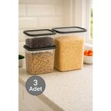 Nesto Home 3'lü Şeffaf Erzak ve Bakliyat Saklama Kabı Dikdörtgen Deterjan Kutusu 1X1100 1X2200 1X3400 - Gri