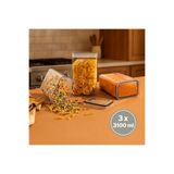 Nesto Home 3'lü Set 3100 ml Silikon Contalı Dikdörtgen Erzak Saklama Kabı