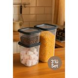 Nesto Home 3'lü Set Purelife Şeffaf Kare Erzak ve Bakliyat Saklama Kabı Deterjan Kutusu 1X680 1X1250 1X1850 ml - Antrasit